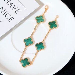 Women's Van Cleef & Arpels Gold-Tone Malachite Four-Leaf Clover Bracelet